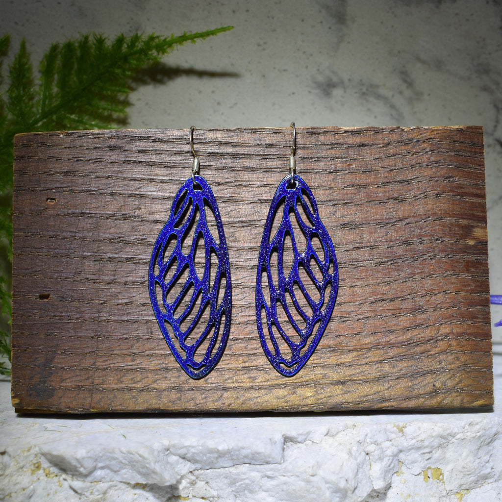 Small Cicada Wing Earrings Sparkling Blue