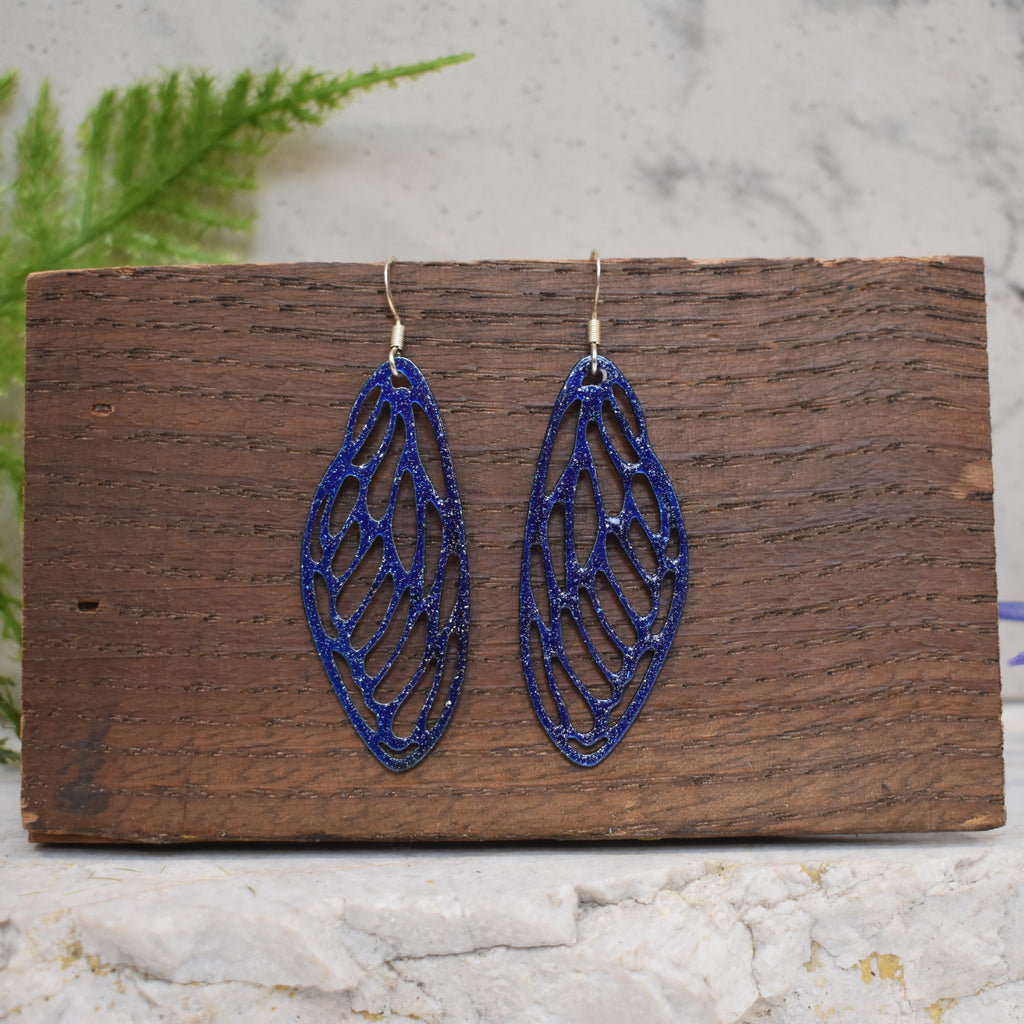 Small Cicada Wing Earrings Sparkling Blue