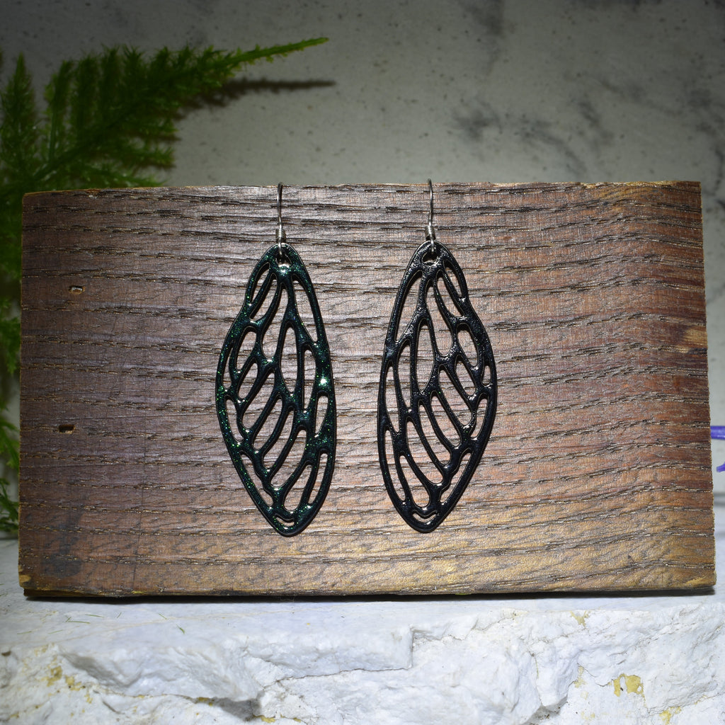 Small Cicada Wing Earrings Rainbow Shimmer