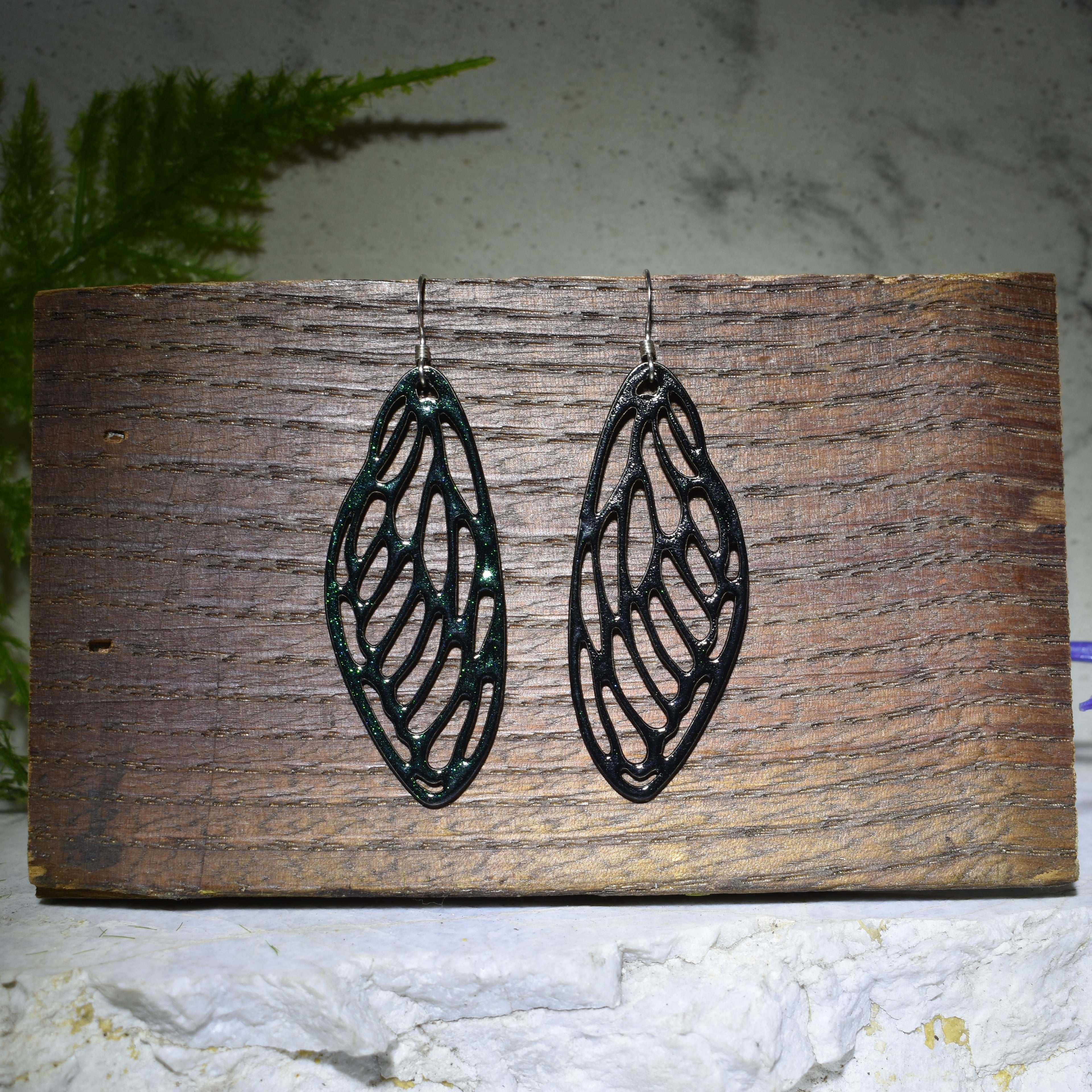 Small Cicada Wing Earrings Rainbow Shimmer