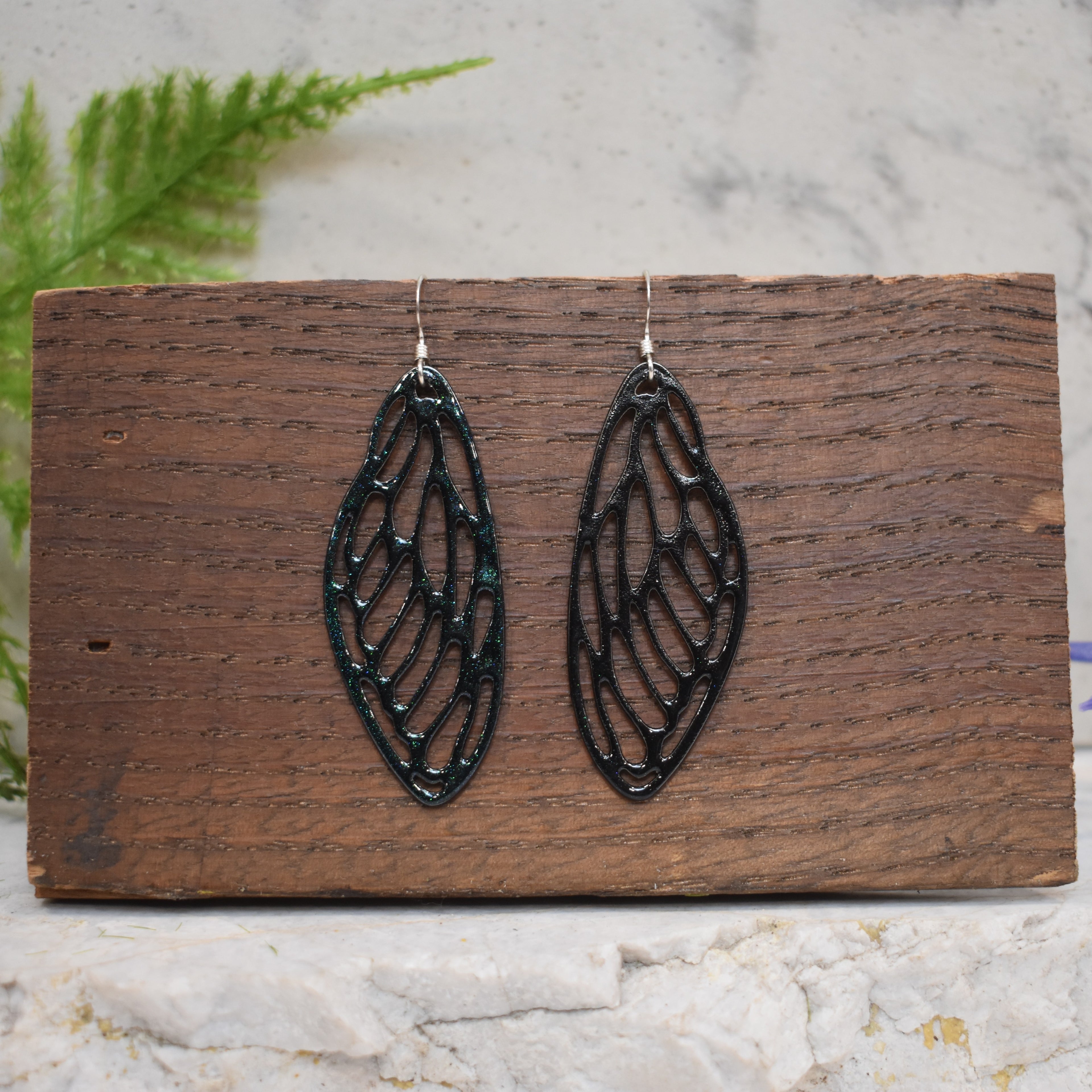 Small Cicada Wing Earrings Rainbow Shimmer