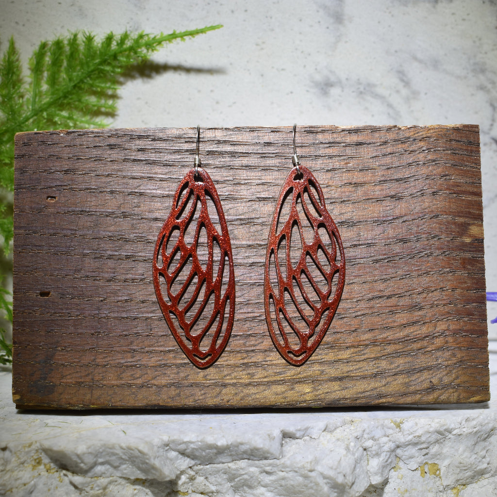 Small Cicada Wing Earrings Sparkling Copper