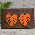 Large Monstera Earrings Gloss Orange
