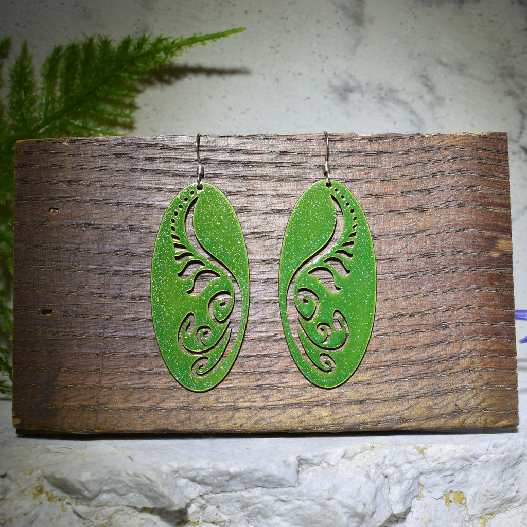 Filagree Fiddlehead Fern Drop Earrings Sparkling Green