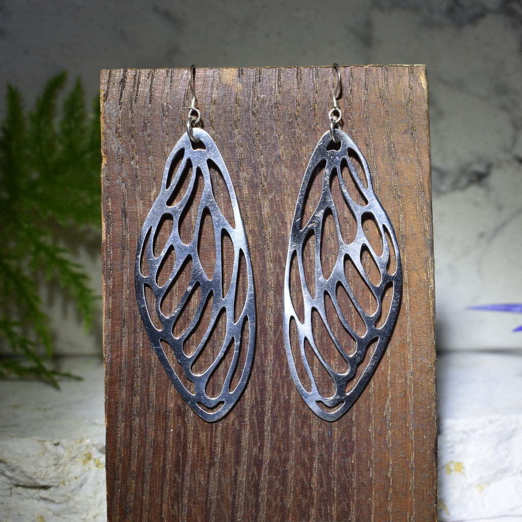 Large Cicada Wing Earrings Polished Stainless Steel