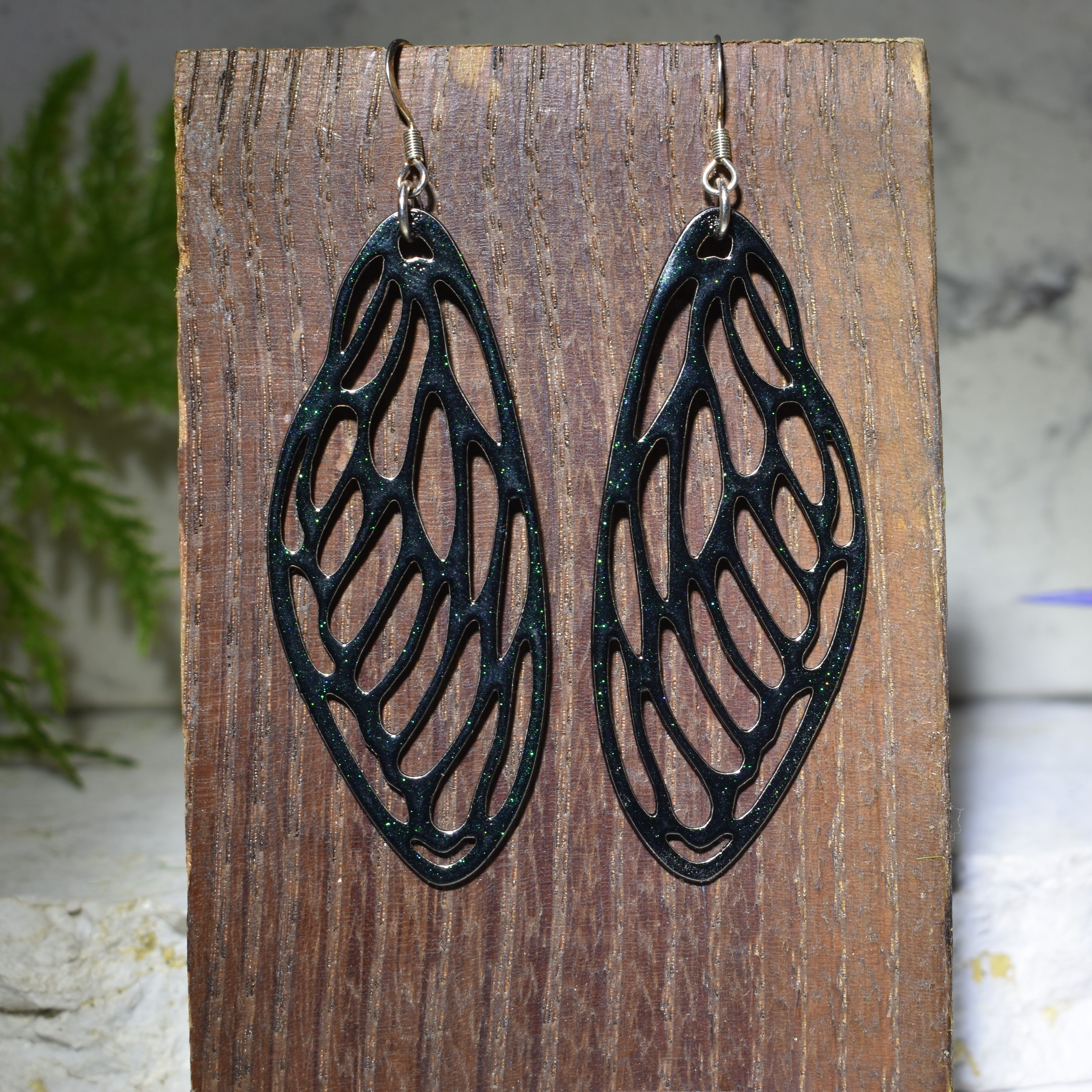 Large Cicada Wing Earrings Rainbow Shimmer