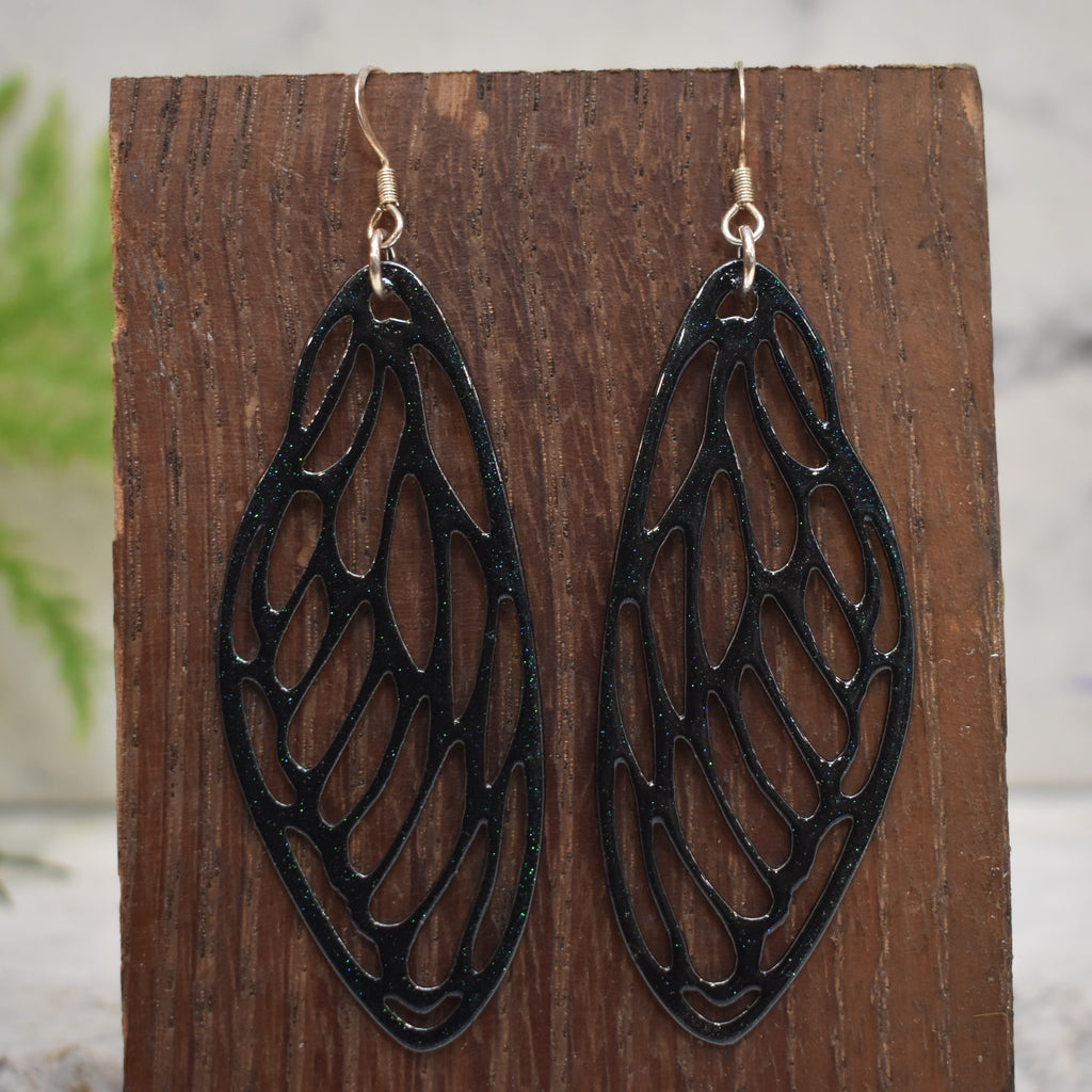 Large Cicada Wing Earrings Rainbow Shimmer
